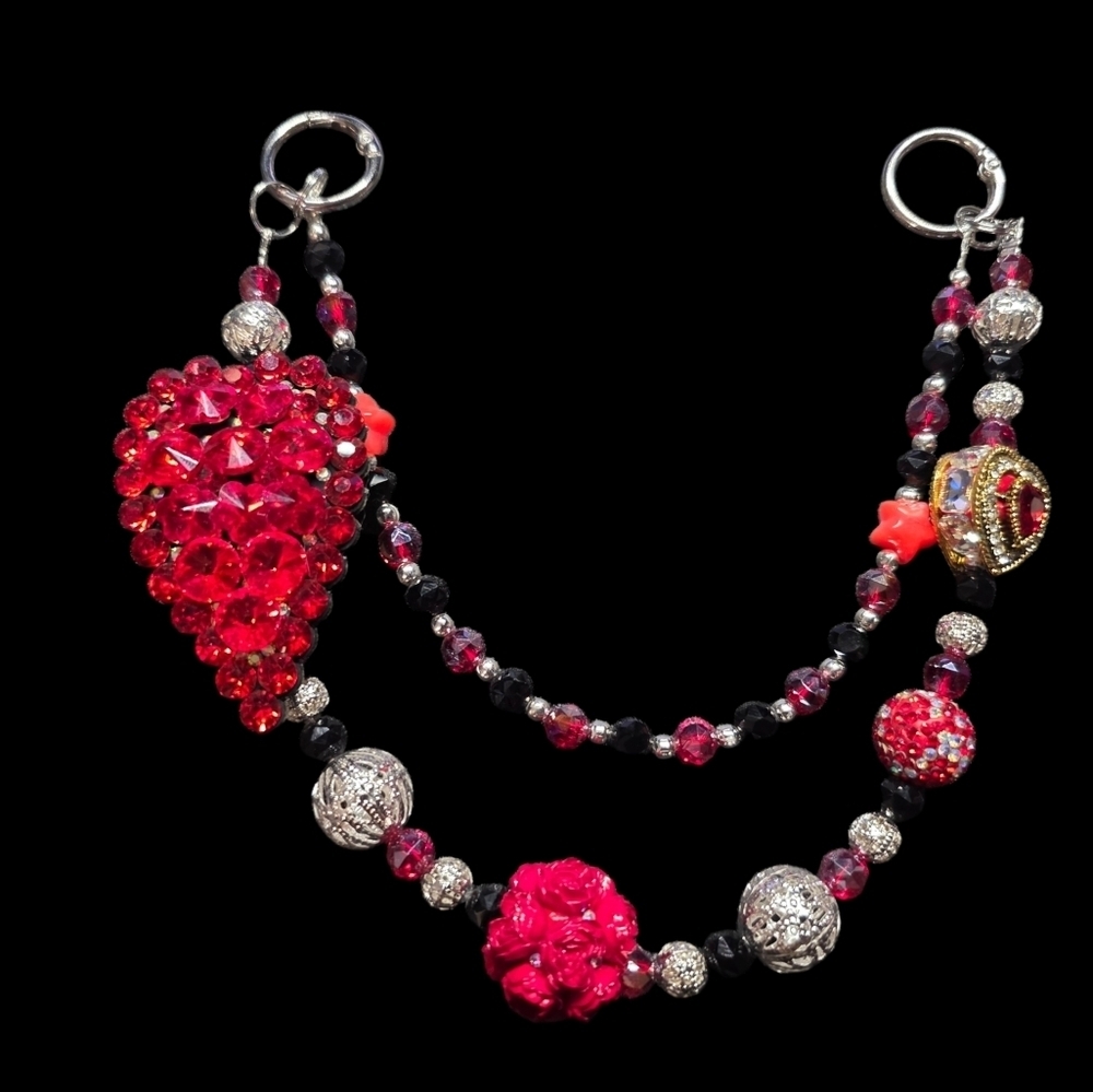 Elegant Silver and Red Beaded Bag Charm
